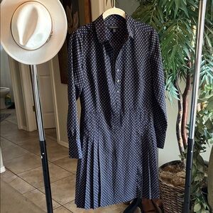 Banana Republic Navy Flower Polka Dot Long Sleeve Dress
